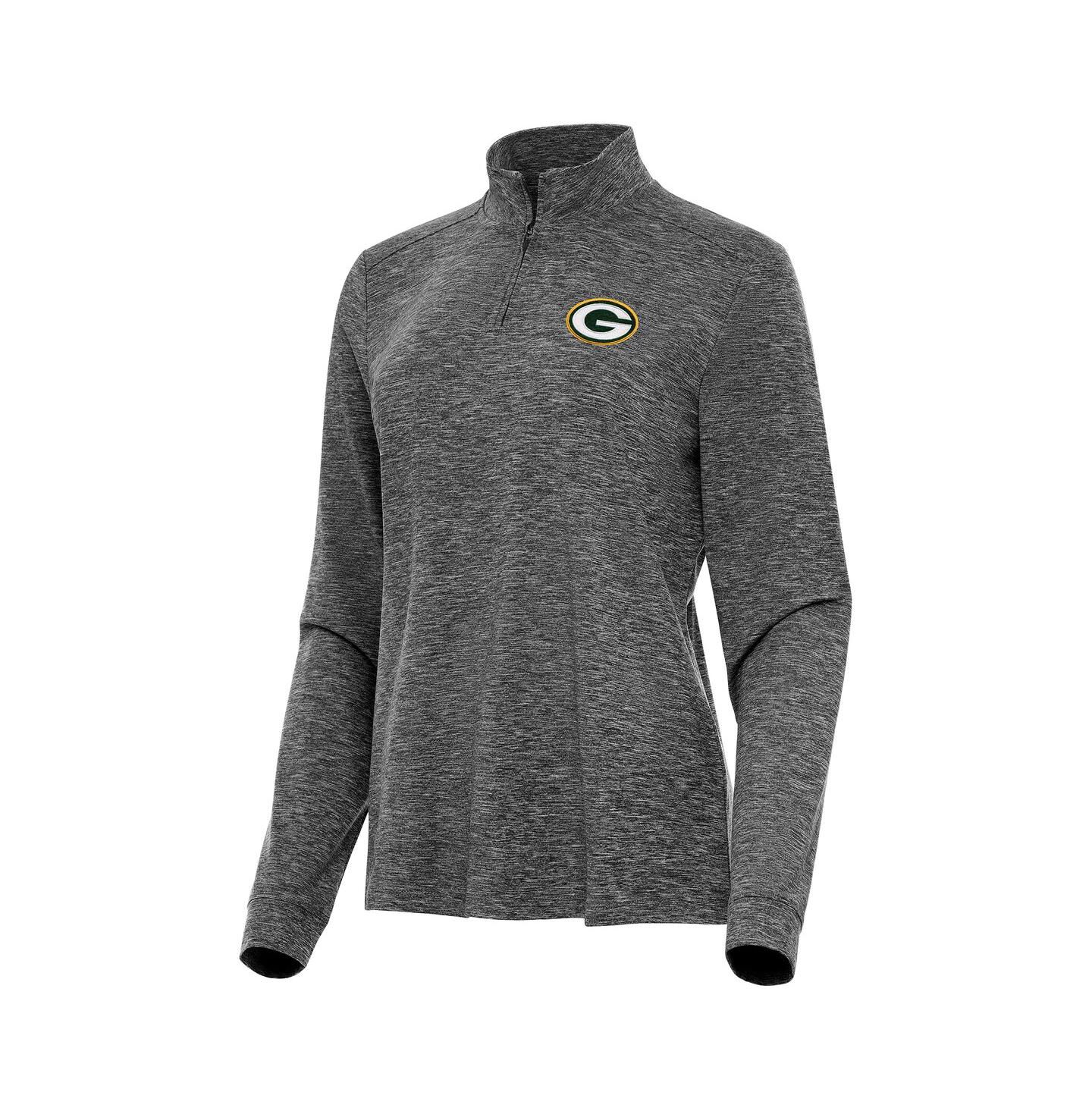 Женская куртка Antigua Heather Black Green Bay Packers Mentor Quarter-Zip — фото 1