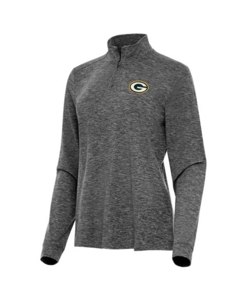 Женские куртки Antigua Heather Black Green Bay Packers Mentor Quarter-Zip Jacket