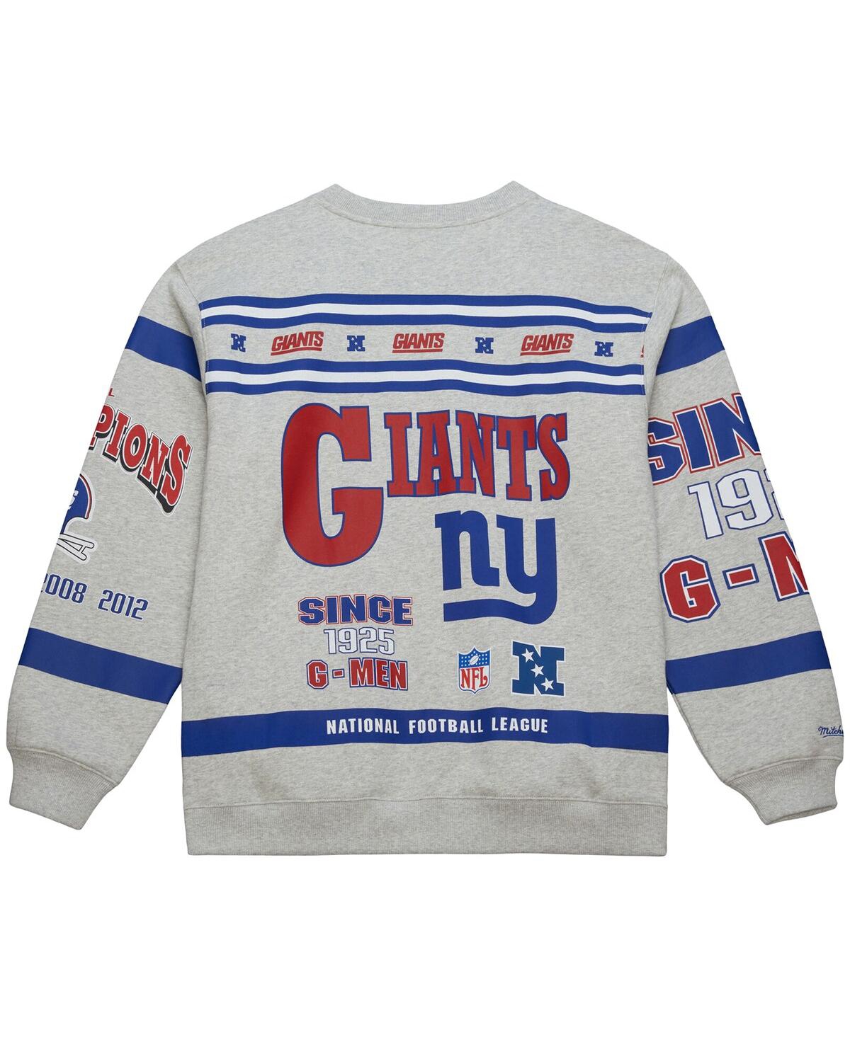 Mitchell & Ness Men's Heather Gray New York Giants All Over Print Vintage Fleece Crewneck Sweatshirt In Gray