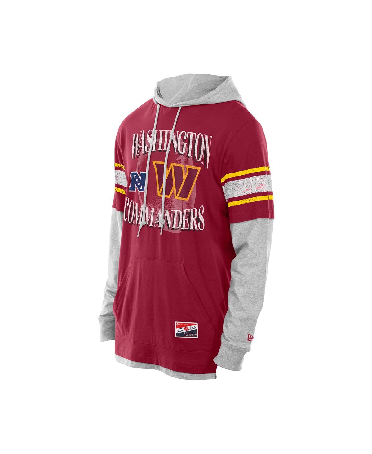 New Era Men's Burgundy Washington Commanders Twofer Layered Long Sleeve Hoodie T-shirt In Burgundy