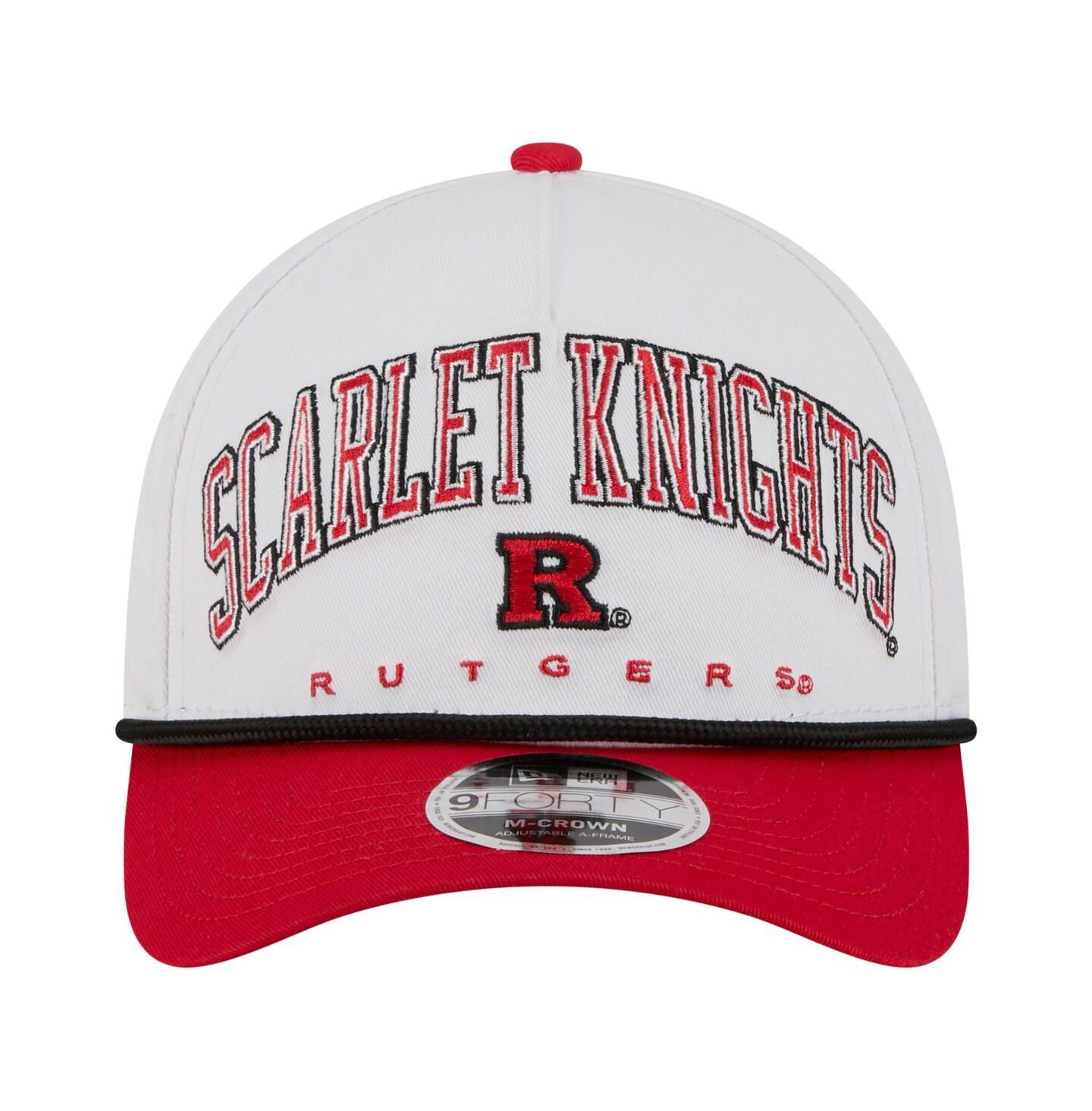 Мужская кепка New Era White/Scarlet Rutgers Scarlet Knights Arch Two-Tone Rope 9FORTY A-Frame M-Crown Adjustable Hat — фото 2
