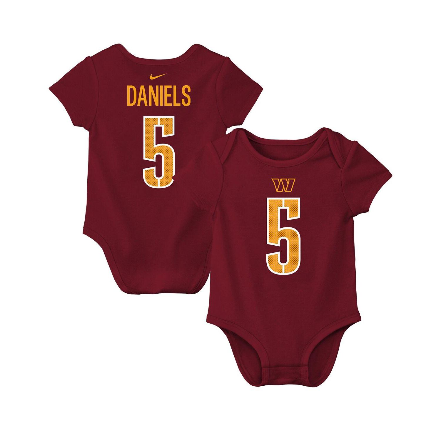 Baby Boys and Girls Jayden Daniels Burgundy Washington Commanders Player Name & Number Bodysuit