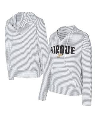 Concepts Sport - Men's White/Gray Purdue Boilermakers French Terry Striped V-Neck Pullover Hoodie