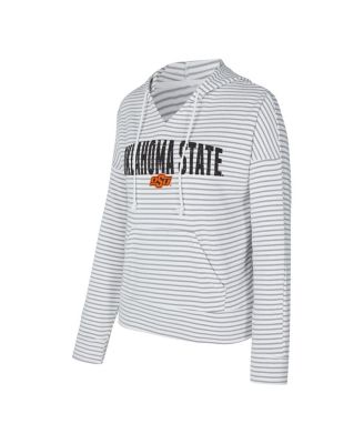 Men's White/Gray Oklahoma State Cowboys French Terry Striped V-Neck Pullover Hoodie