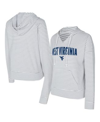 Concepts Sport - Men's White/Gray West Virginia Mountaineers French Terry Striped V-Neck Pullover Hoodie