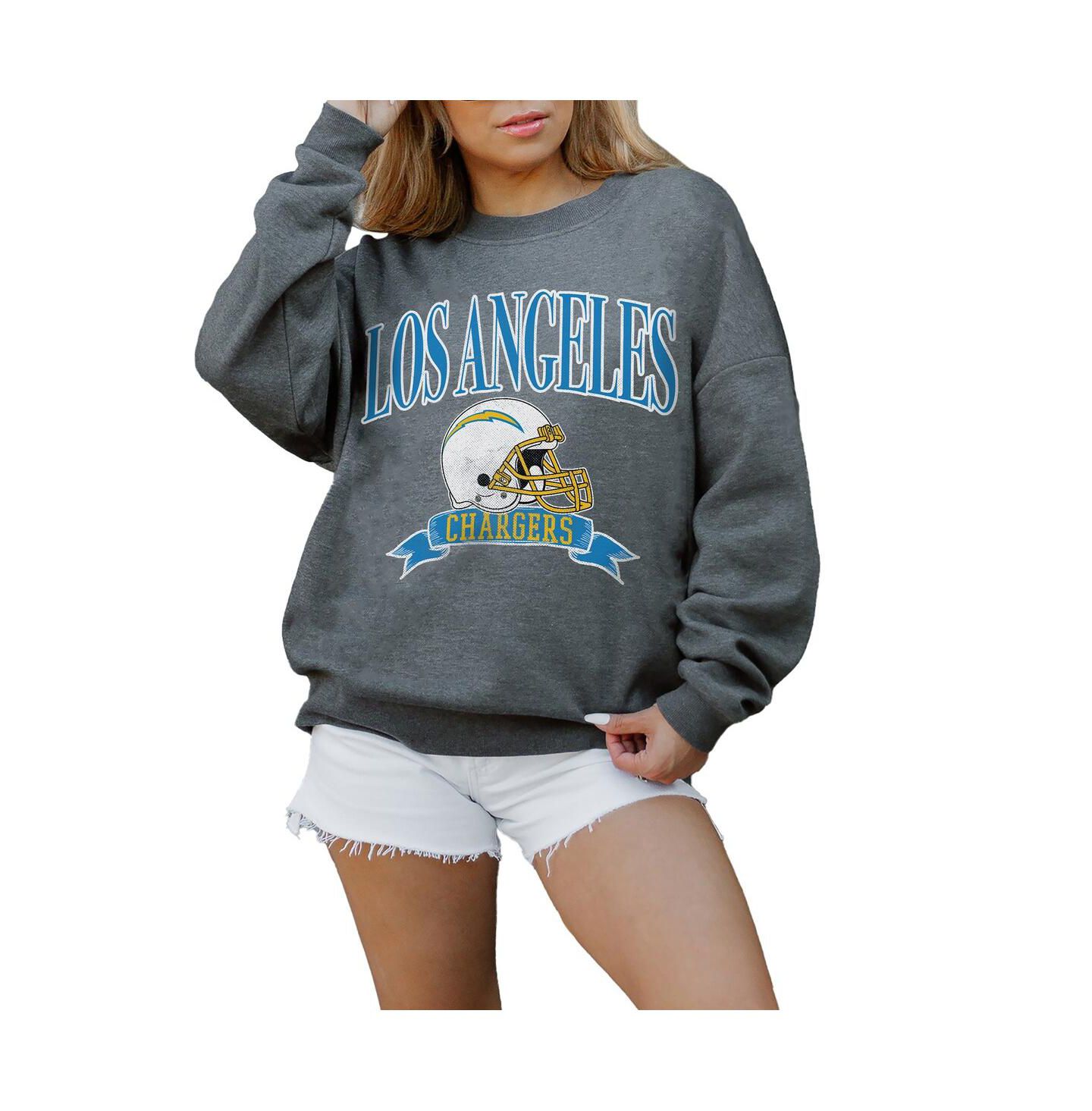 Женская толстовка Gameday Couture Charcoal Los Angeles Chargers Oversized Seal The Deal Premium Fleece Drop Shoulder Pullover — фото 1
