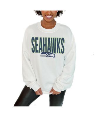 Gameday Couture - Women's White Seattle Seahawks Just Go With It Oversized Long Sleeve Crewneck Sweatshirt