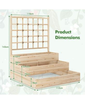 44'' x 45'' x 56'' 3-Tier Raised Garden Bed w/ Lattice Trellis Open-Ended Base