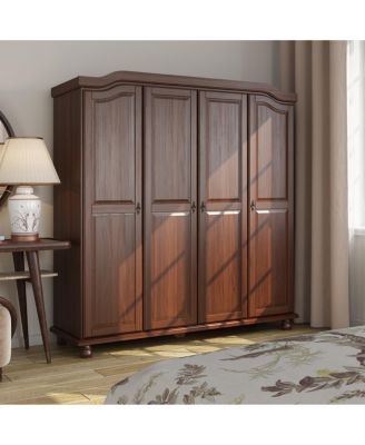 100% Solid Wood Kyle 4-Door Wardrobe with Raised Panel Doors