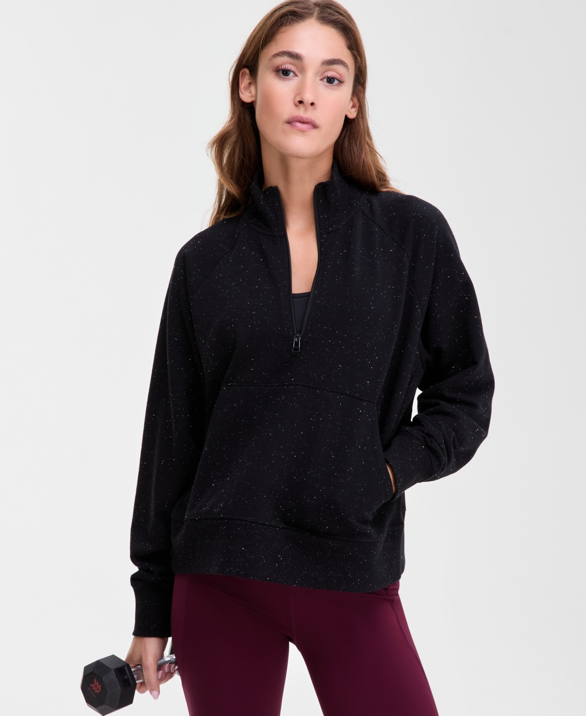 Id Ideology Women's Neppy Fleece Quarter-zip Sweatshirt, Macy's Exclusive In Black