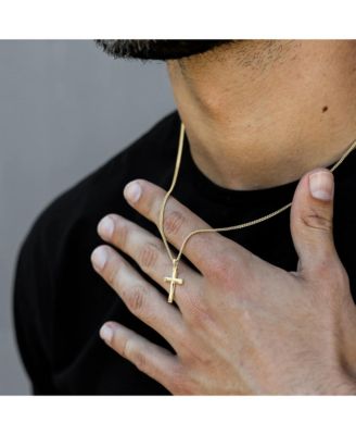 Men's Gold Cross Pendant Necklace with 21" Curb Chain
