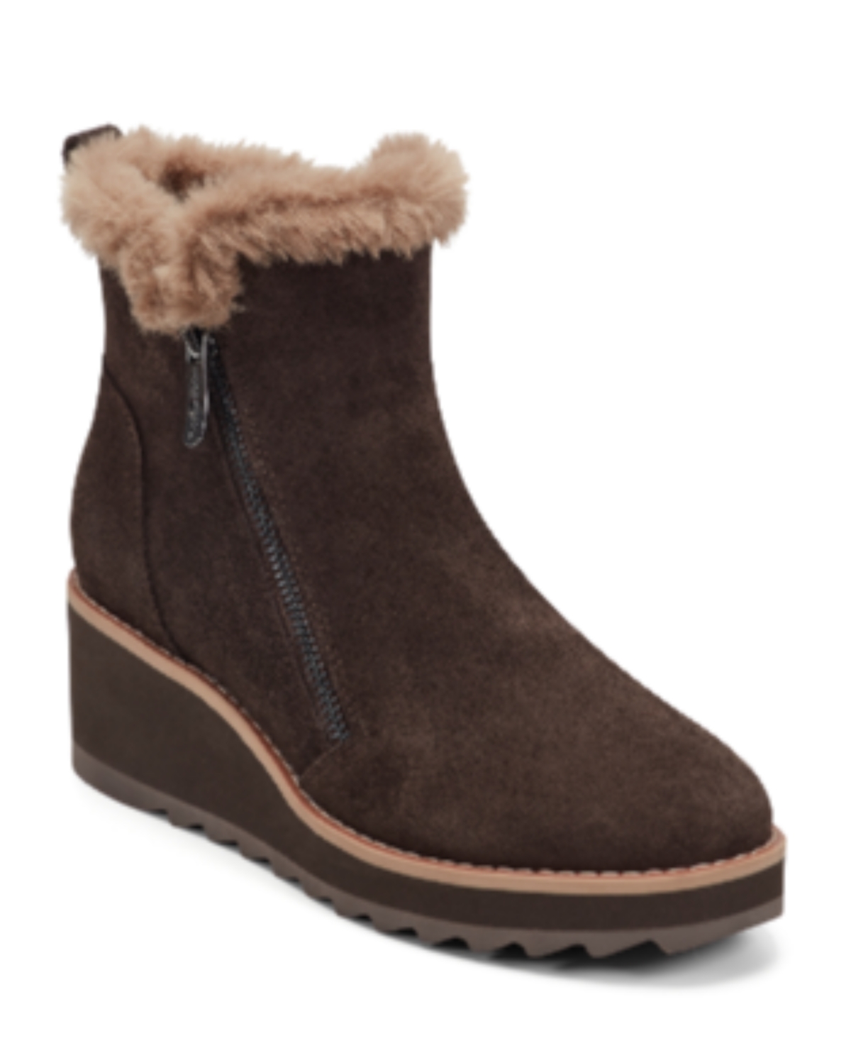 Easy Spirit Jane Faux Fur Lined Wedge Bootie In Brown