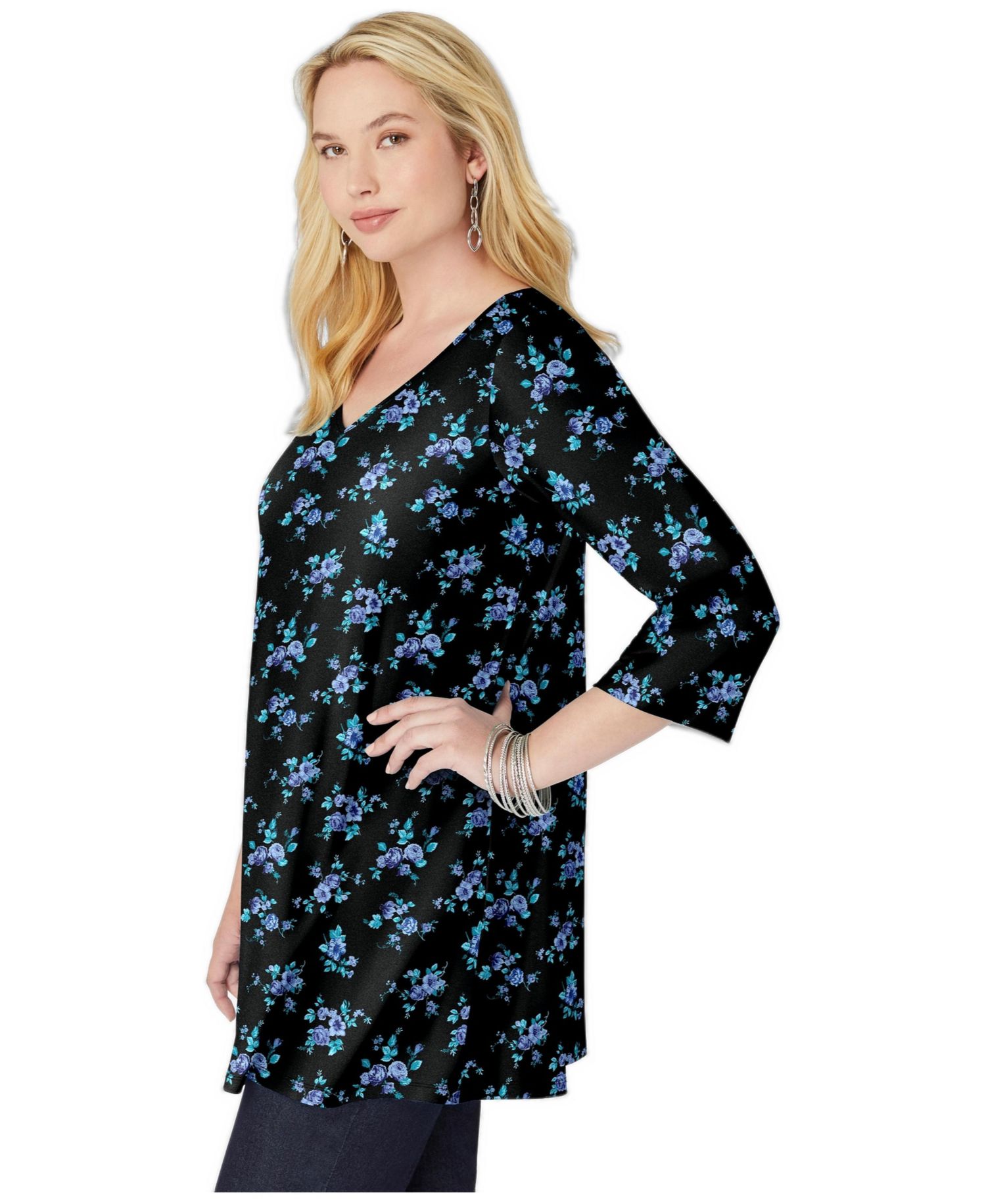 Women's Within Perfect Printed Three-Quarter-Sleeve V-Neck Tunic