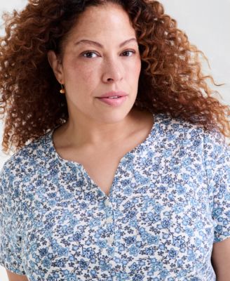 Plus Size Short-Sleeve Henley Top, Macy's Exclusive  