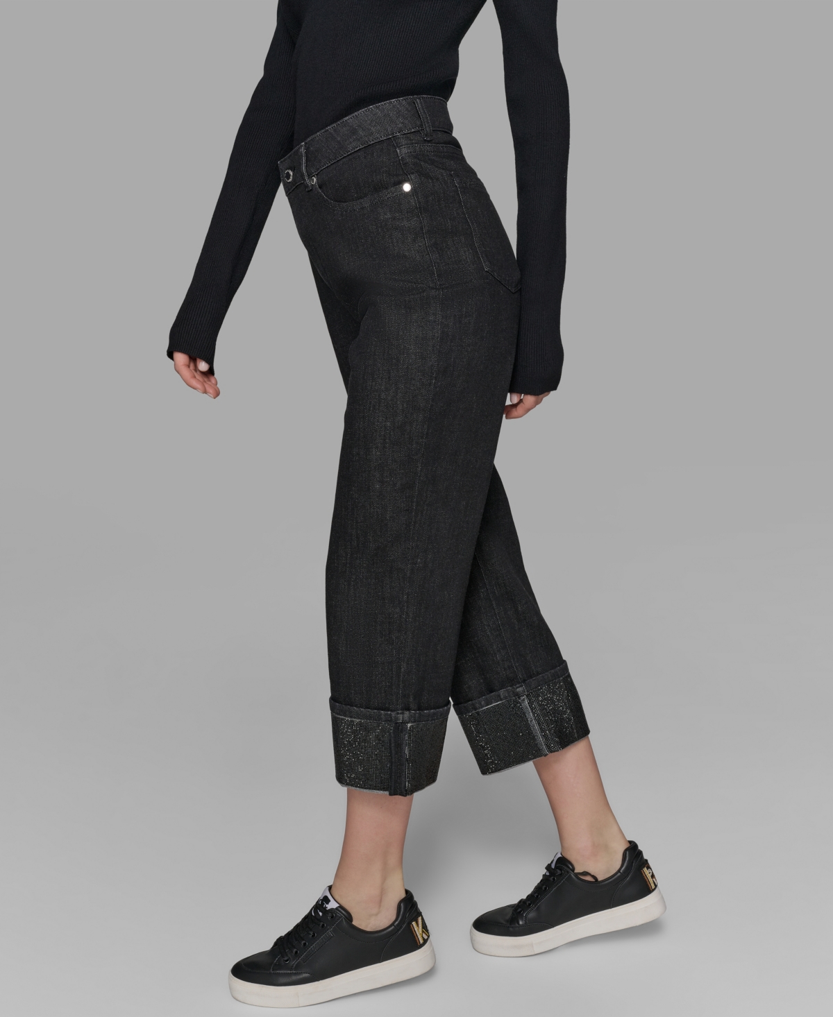 Karl Lagerfeld Women's Crystal Cuff Jeans In Black