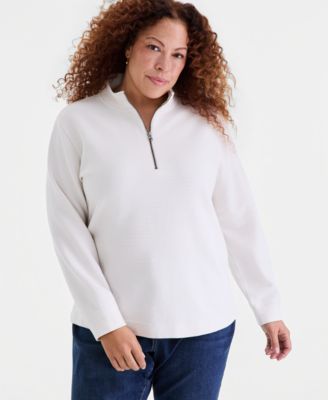 Plus Size Corded Knit Mock Neck Sweatshirt, Macy's Exclusive