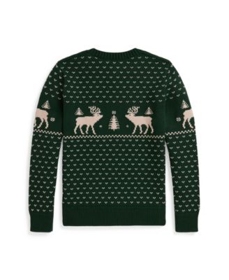 Boys' 8-20 Reindeer-Intarsia Long Sleeve Sweater