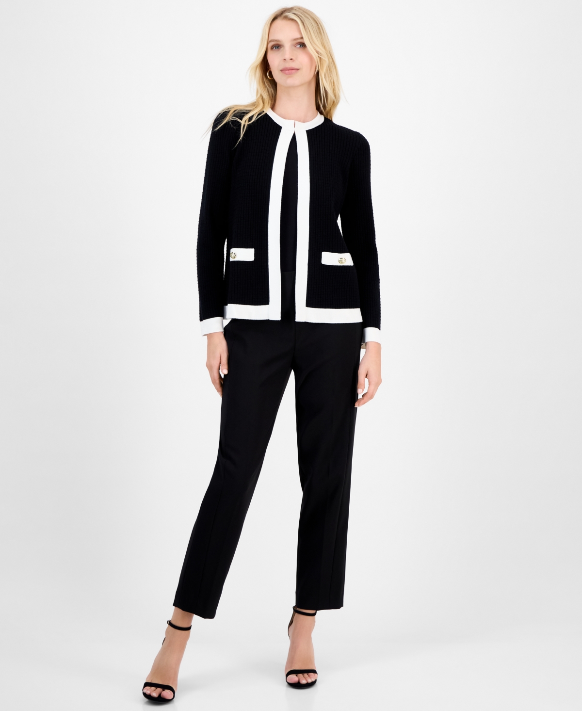 Kasper Women's Waffle-knit Kissing-front Jacket In Black