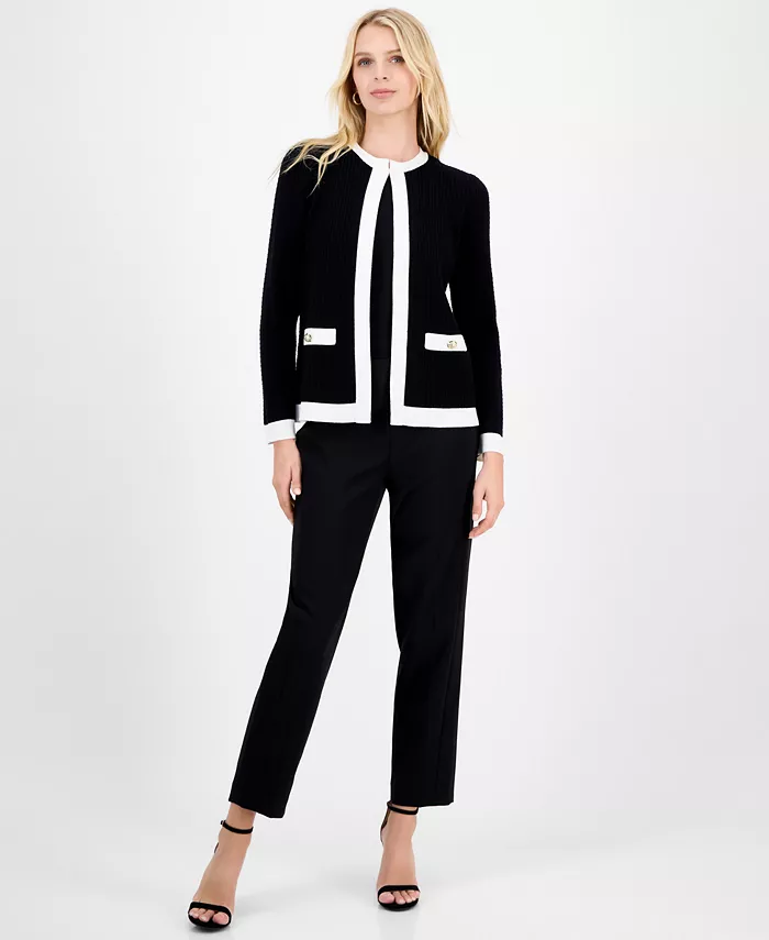 Women's Waffle-Knit Kissing-Front Jacket, Regular & Petite - thumbnail 2