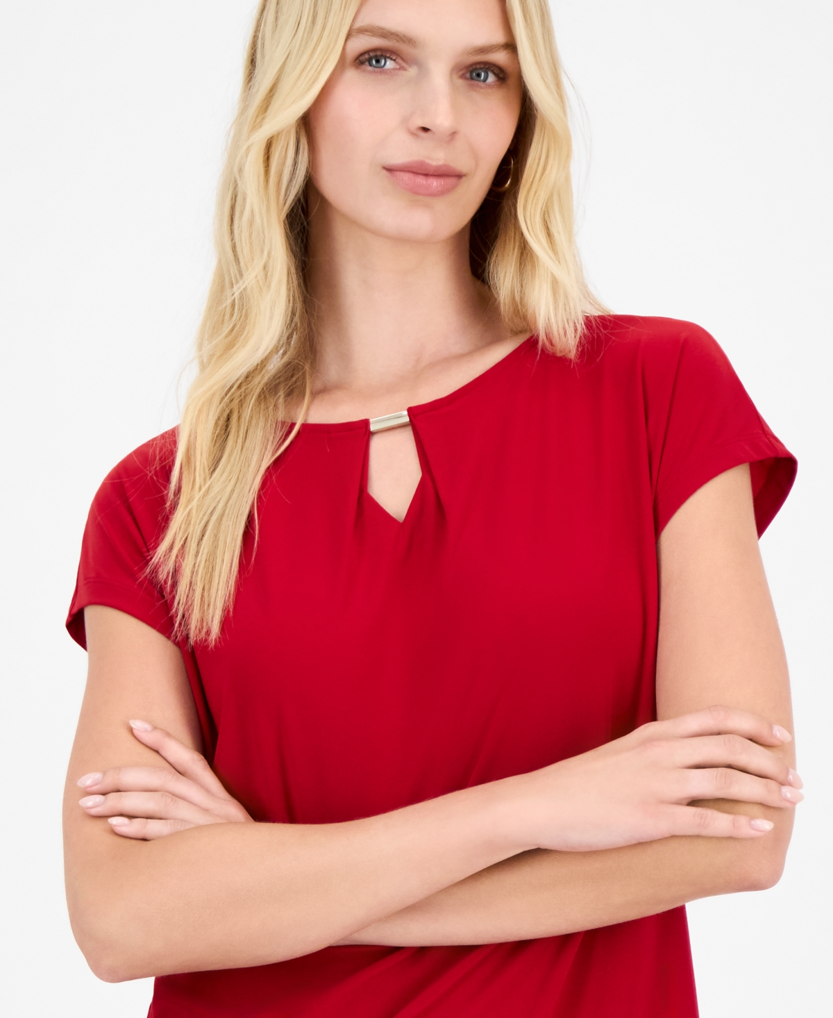 Kasper Women's Diamond-Keyhole Extended-Shoulder Blouse