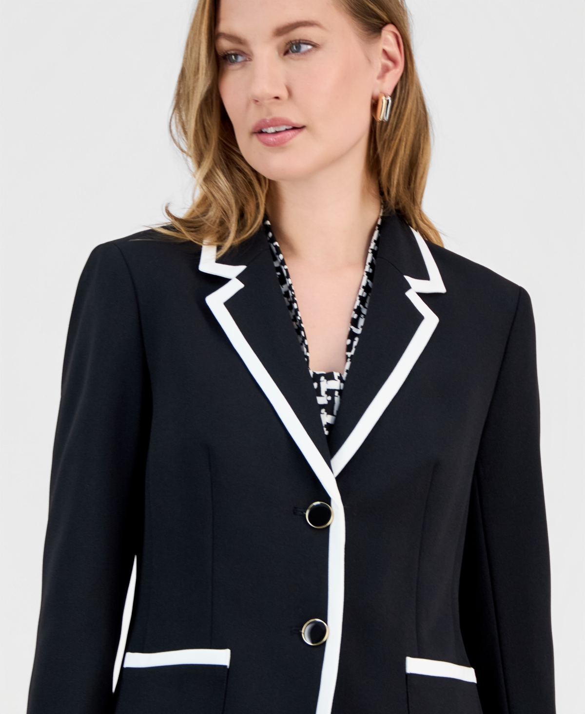 Kasper Petite Stretch Crepe Two-Button Jacket