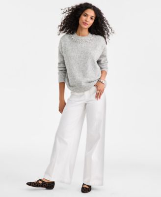 Women's Embellished Brushed Pullover Sweater, Macy's Exclusive