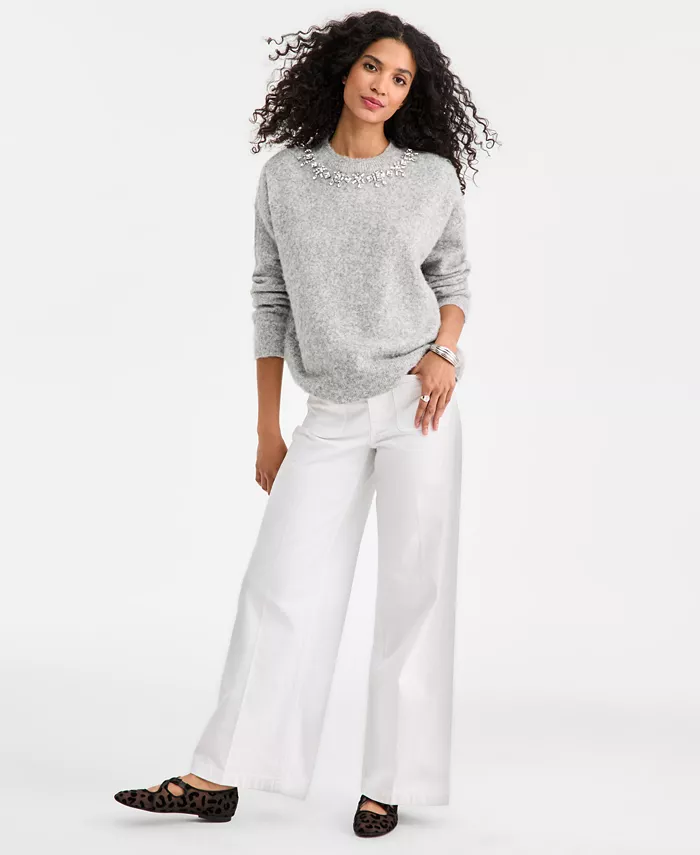 Women's Embellished Brushed Pullover Sweater - thumbnail 3