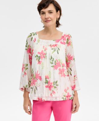 Women's Floral Shine Square-Neck Top