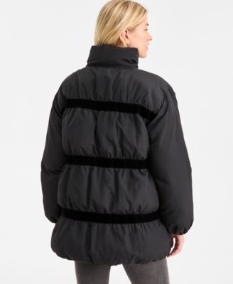 Women's Oversized Velvet Bow Puffer Jacket, Macy's Exclusive