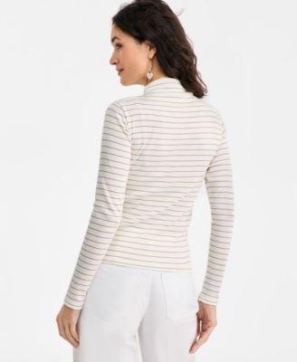 Women's Knit Long-Sleeve Funnel-Neck Lurex Striped Top, Macy's Exclusive