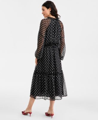 Women's Polka Dot Blouson-Sleeve Maxi Dress, Macy's Exclusive