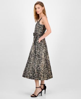 Women's Leopard Safari Jacquard Midi Dress