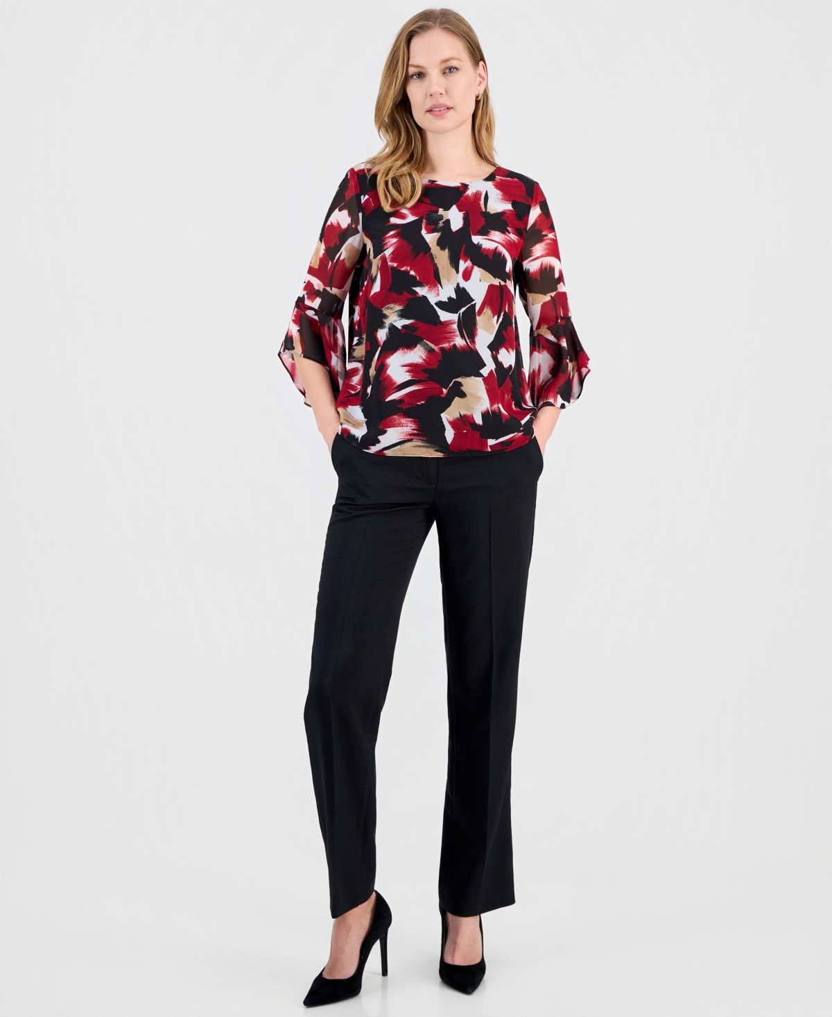 Kasper Women's Printed 3/4-sleeve Blouse In Red