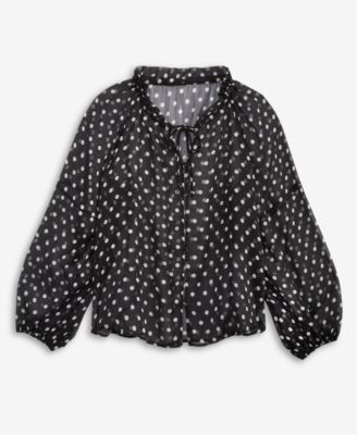 Women's Blouson-Sleeve Split-Neck Button-Front Blouse, Macy's Exclusive