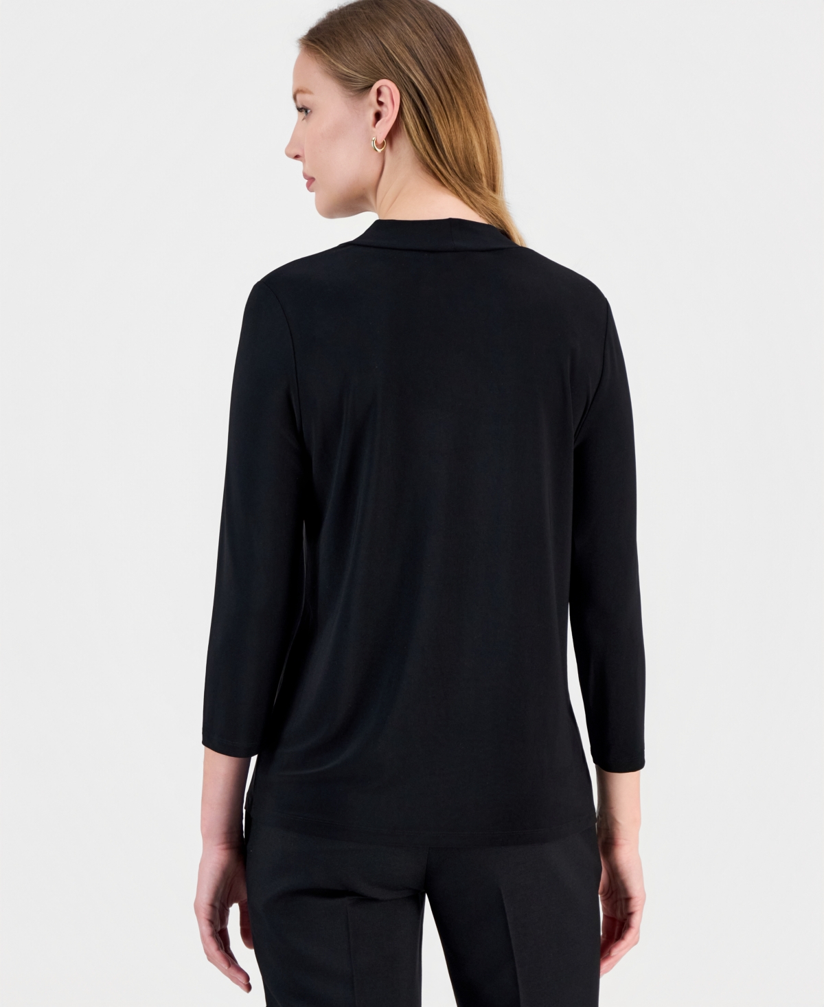 Kasper Women's 3/4-sleeve Tie-neck Top In Black
