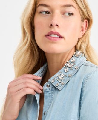 Women's Embellished Collar Denim Shirt, Macy's Exclusive