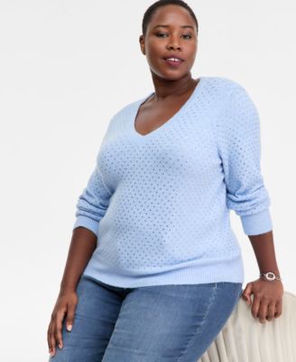 Plus Size Embellished V-Neck Sweater, Macy's Exclusive 