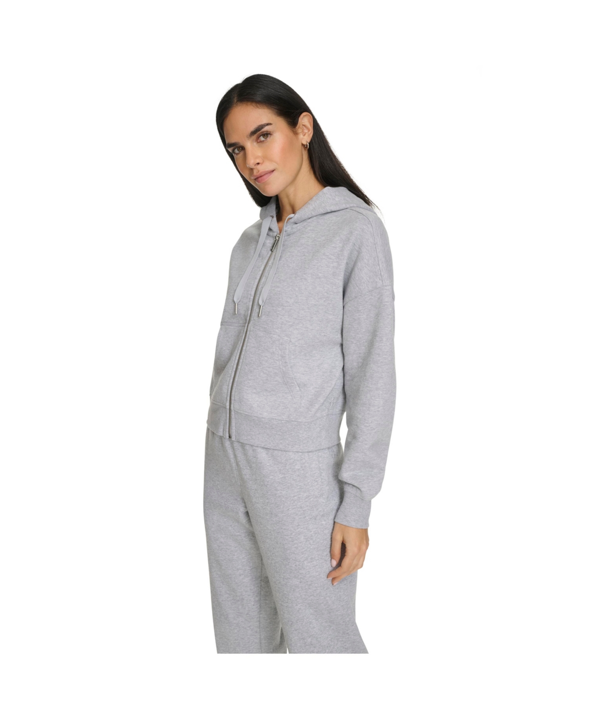 Calvin Klein Women's Fleece Crop Zip-front Long-sleeve Hoodie In Gray