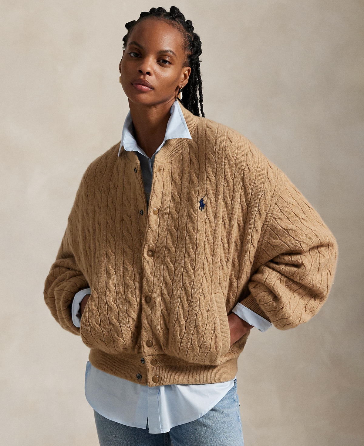 Polo Ralph Lauren Braided Bomber Jacket In Brown