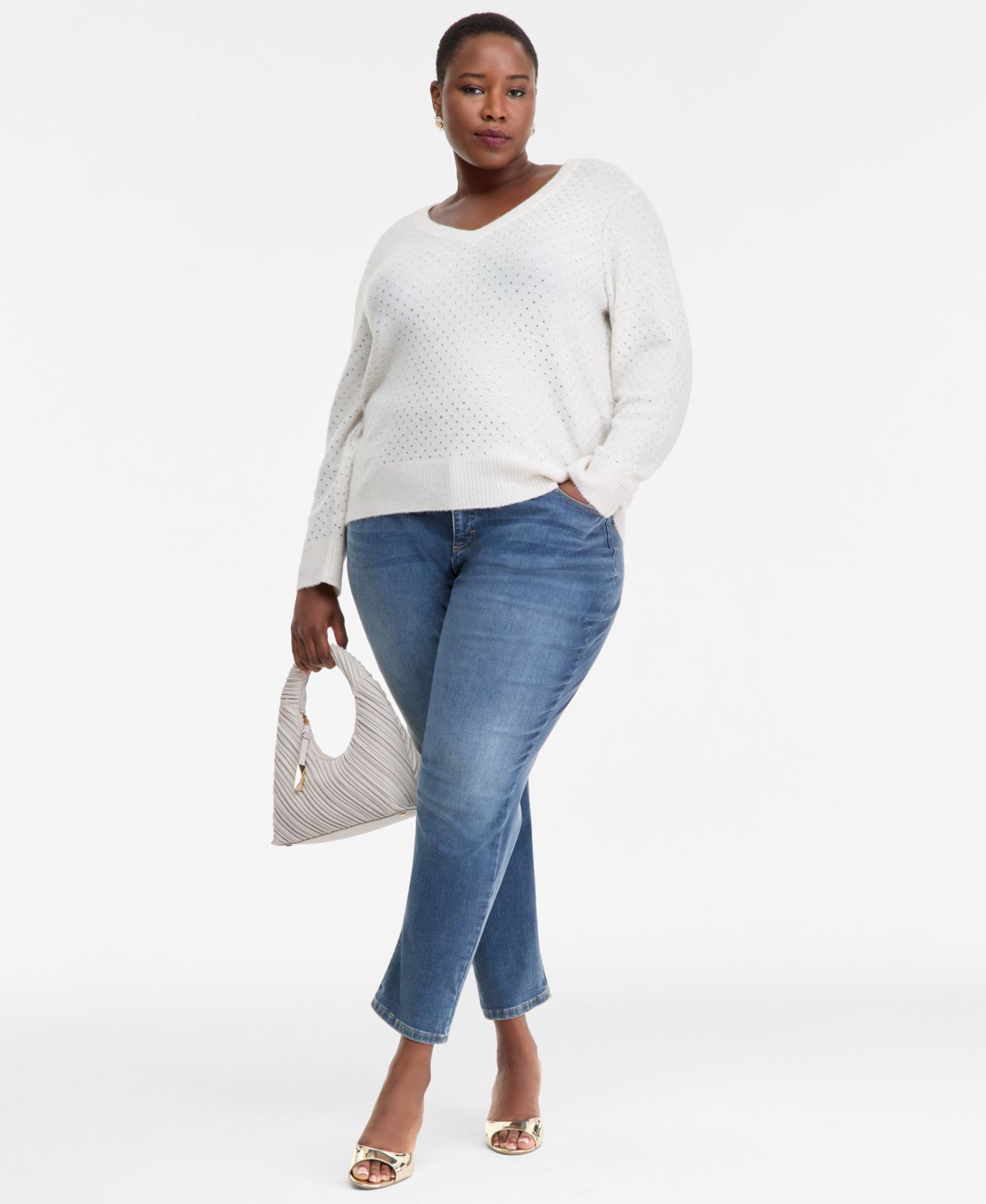 Женские джинсы I.N.C. International Concepts Plus Size Slim Tech Rolled-Cuff Boyfriend, цвет: Средний индиго — фото 4