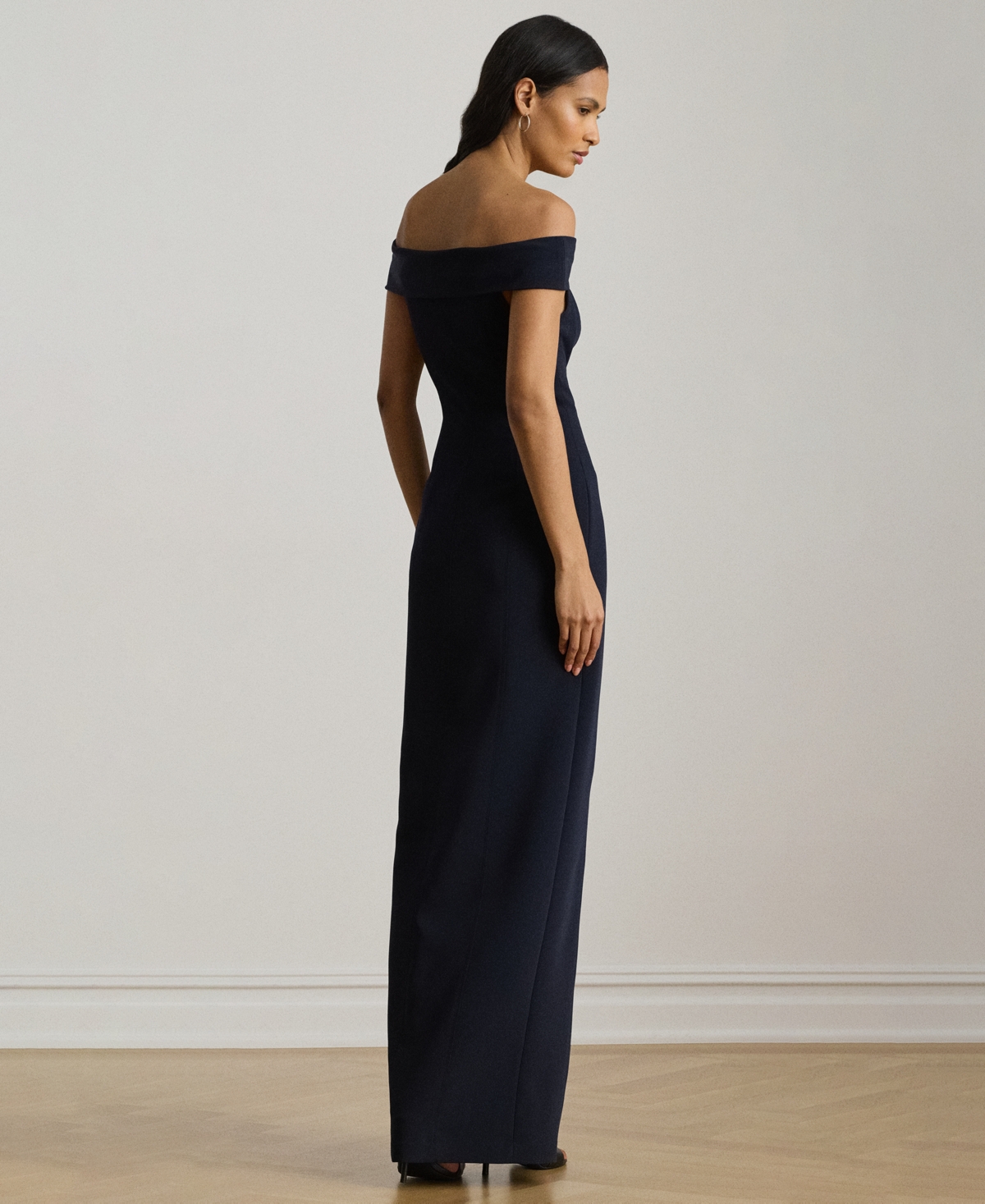 Ralph Lauren Crepe Off-the-shoulder Gown In Blue