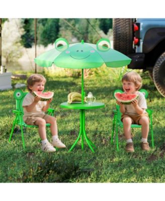 Kids Picnic Table & Chair Set with 2 Folding Chairs & Height Adjustable Umbrella