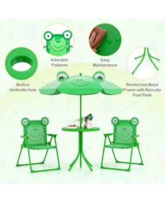 Kids Picnic Table & Chair Set with 2 Folding Chairs & Height Adjustable Umbrella