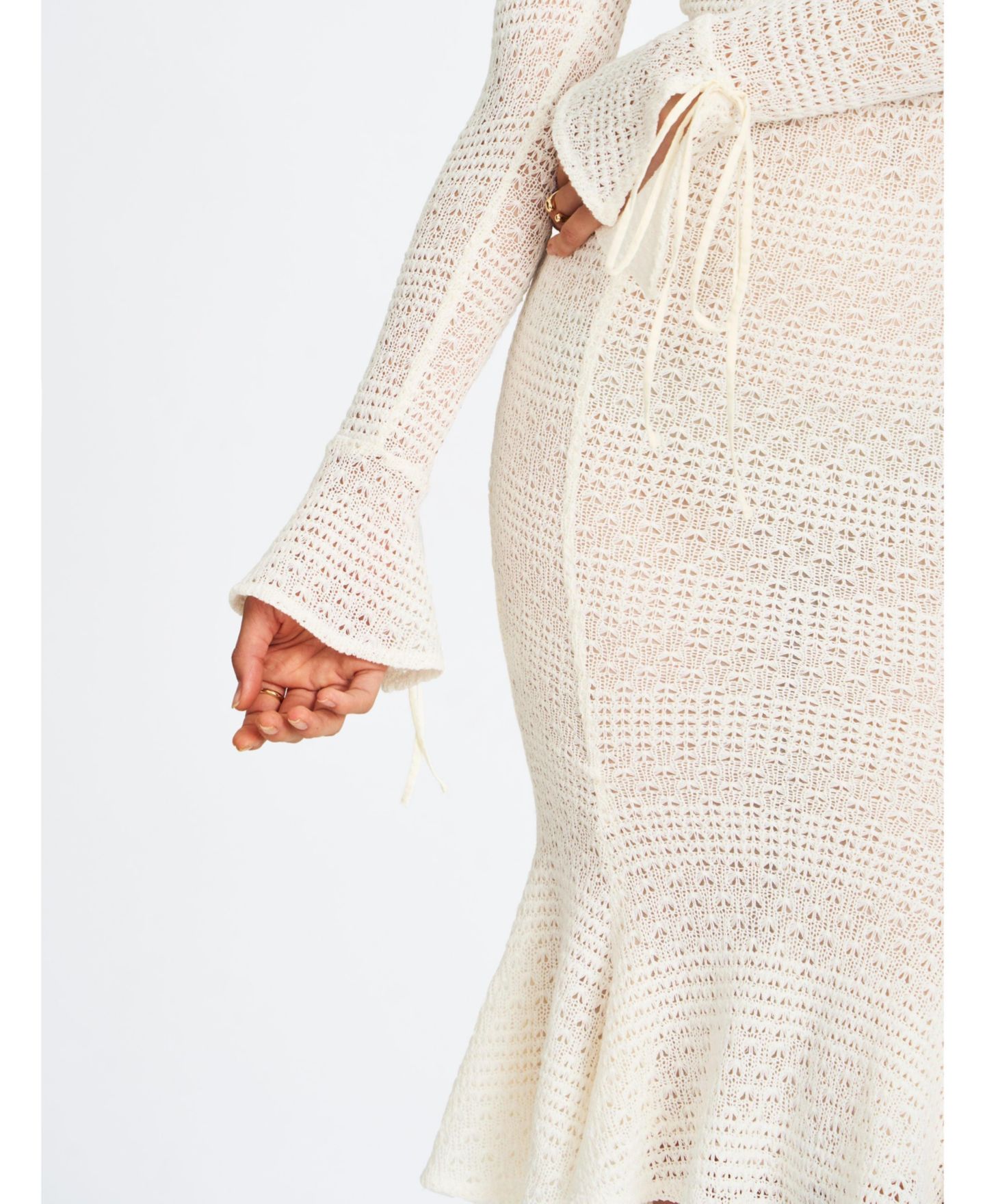 Женское платье Miss Circle Pamina Beige Crochet Long Sleeve Flare Mermaid, цвет: Светлый бежевый — фото 10