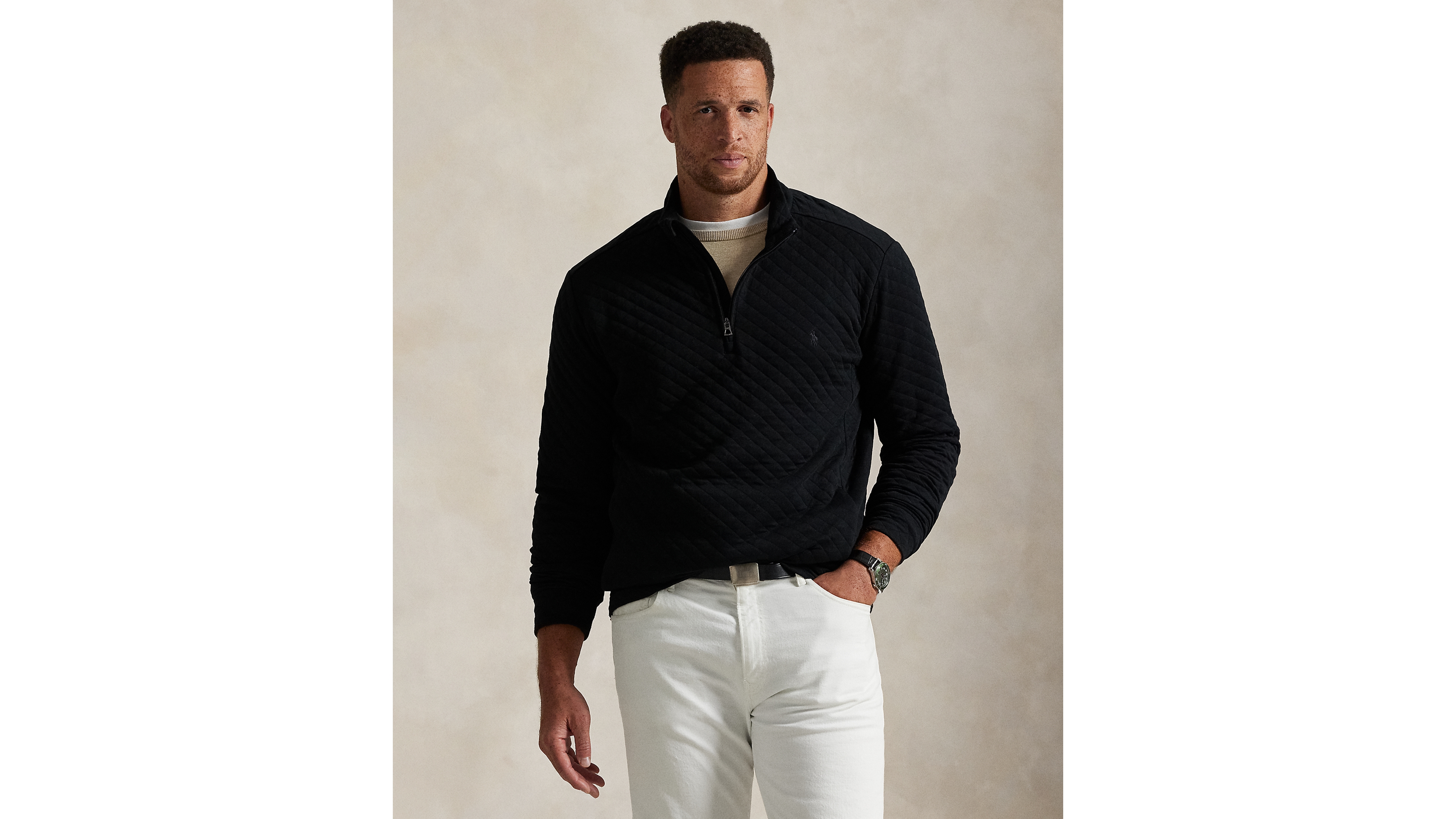 Polo Ralph Lauren Men's B&T Long Sleeve Quilted Double-Knit Jersey Pull-On Sweater