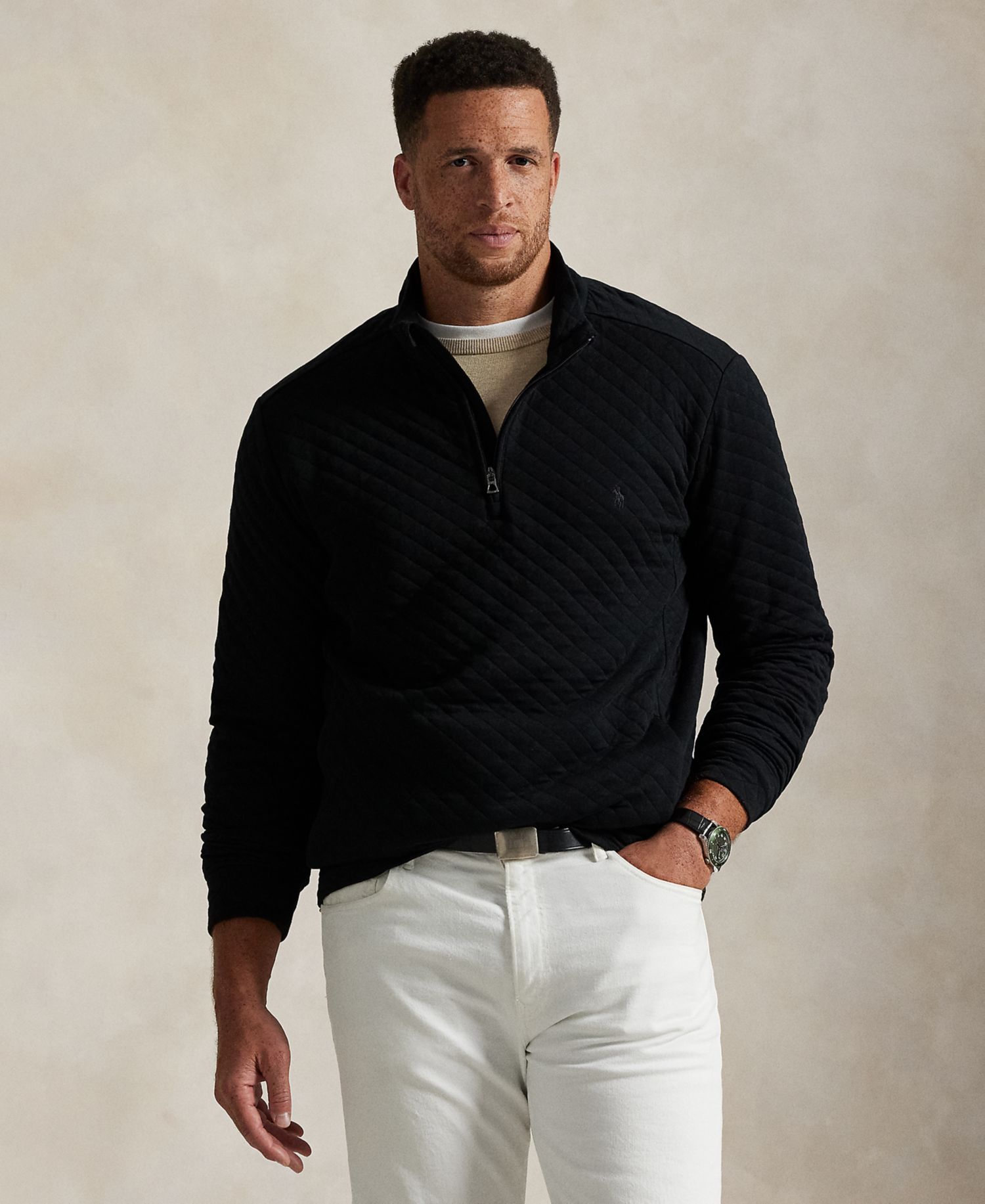 Men's Big & Tall Long-Sleeve Quilted Sweater