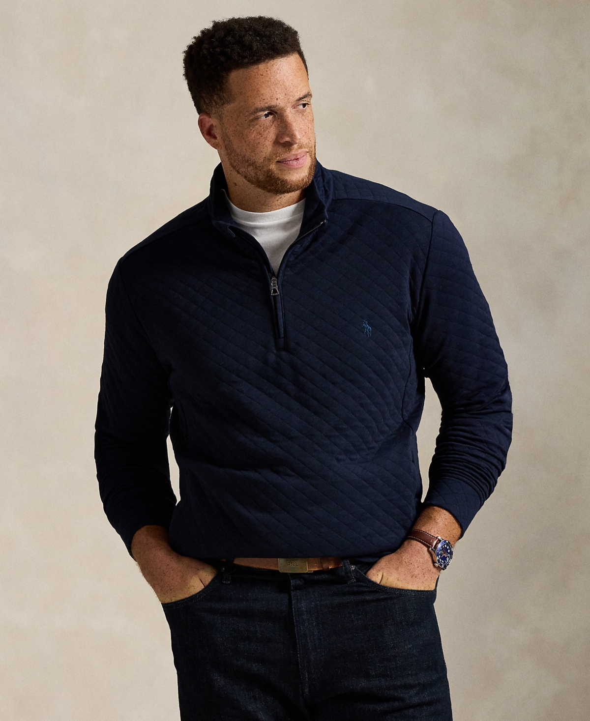 Polo Ralph Lauren Men's B&T Long Sleeve Quilted Double-Knit Jersey Pull-On Sweater