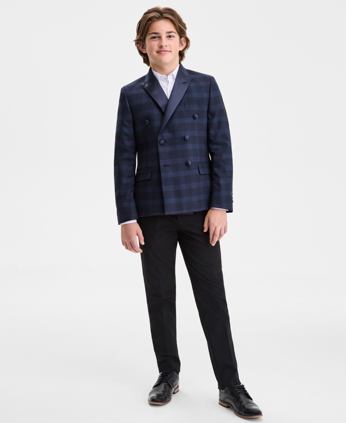 B By Brooks Brothers Boys 8-20 Navy Tartan Tuxedo Jacket In Multi
