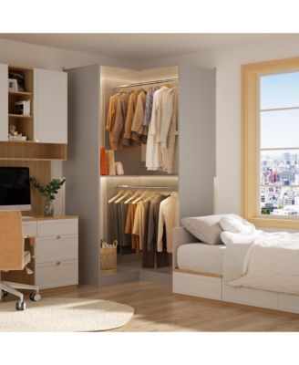 Freestanding Corner Closet Organizer with Hanging Rods, Space-saving Closet System for Walk-in Closet