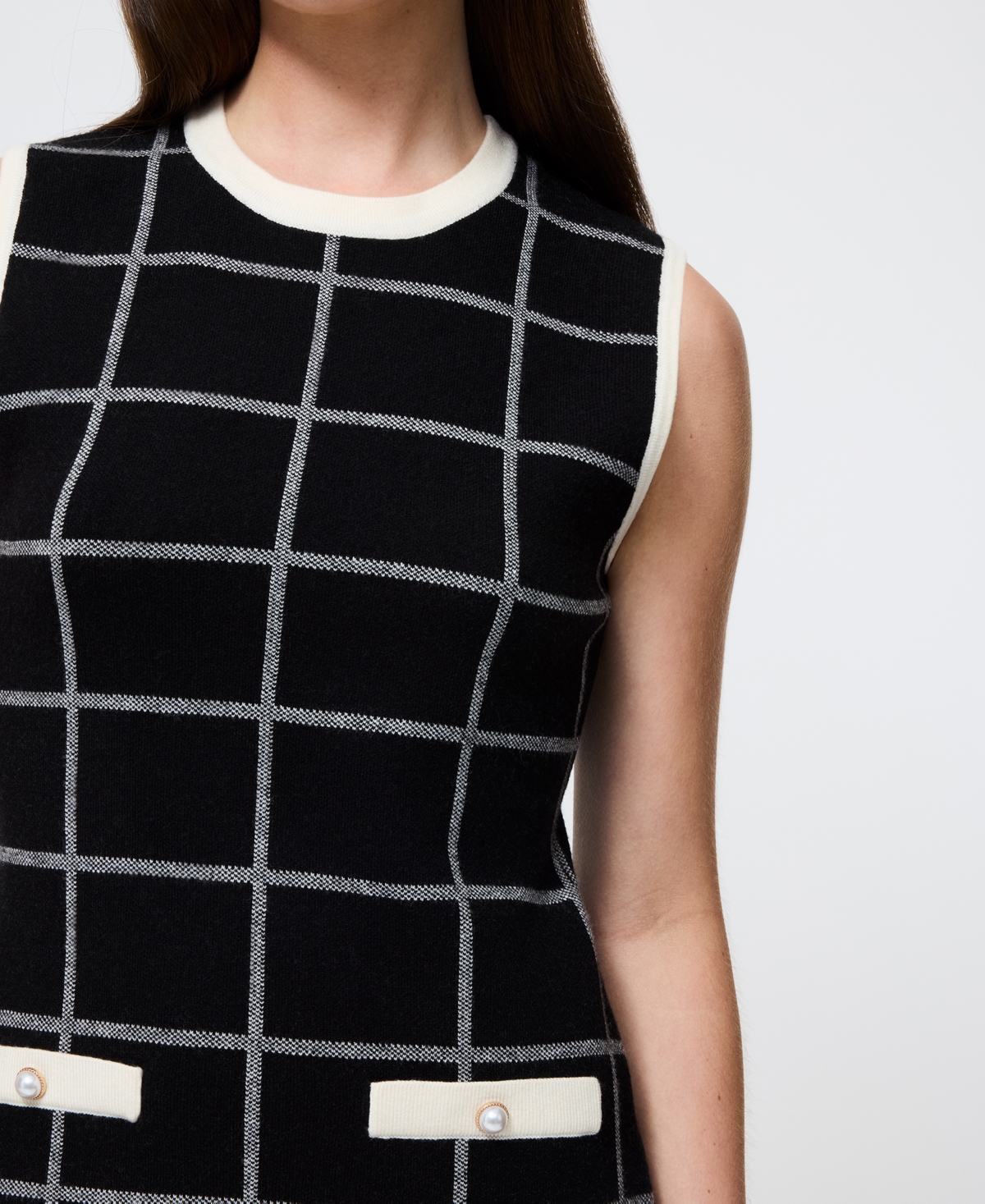 French Connection Check Sleeveless Sweater Minidress In Black